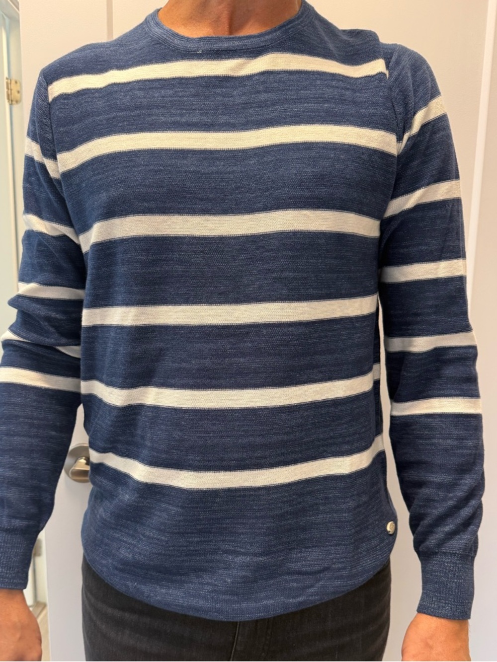 Scotch & Soda Blue and White Striped Crewneck Sweater